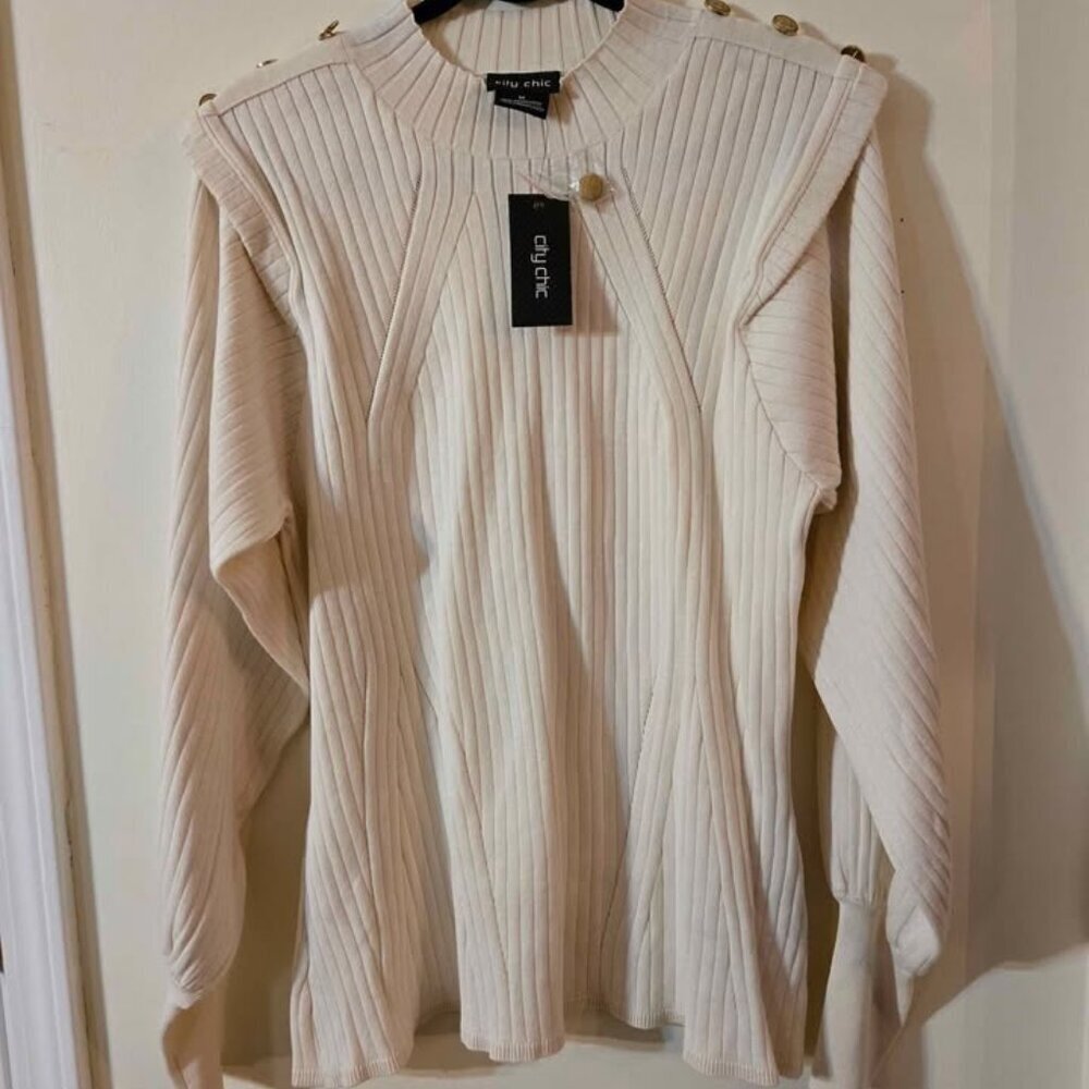 🆕NWT City Chic Cream Tunic Sweater Size Medium Long Sleeves